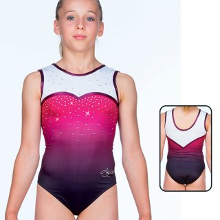 AGIVA 8668 Ärmelloser Gymnastikanzug "Mat Look Printed" + Strass F: fuchsia-Kombi 8 J. (122/128)