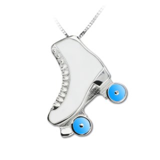 MIKELART PT16 Motiv Rollerskating Shoe "kleiner weißer Schuh+light blue" Anhänger u. Kette