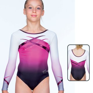 AGIVA 8657 Langarm Gymnastikanzug aus "Mat Look Printed"+Netz+Strass F: fuchsia-Kombi