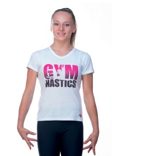 AGIVA Damen Turn T-Shirt mit Druck "GYMNASTICS" sizes: 7/8-XL F: weiß/rosa *TOP*