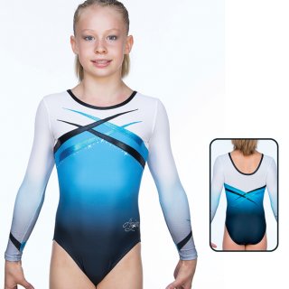 AGIVA 8655 Langarm Gymnastikanzug aus "Mat Look Printed"+Netz+Strass F: blau-Kombi